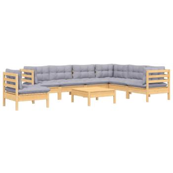 8-tlg. Garten-Lounge-Set mit Grauen Kissen Kiefer Massivholz