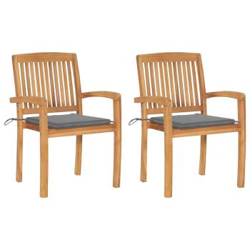 ARDEBO.de - Gartenst?hle 2 Stk. mit Grauen Kissen Massivholz Teak