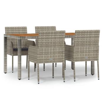 5-tlg. Garten-Essgruppe mit Kissen Grau Poly Rattan
