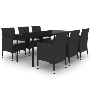 7-tlg. Garten-Essgruppe mit Auflagen Poly Rattan und Glas