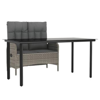 2-tlg. Garten-Essgruppe mit Kissen Grau Poly Rattan