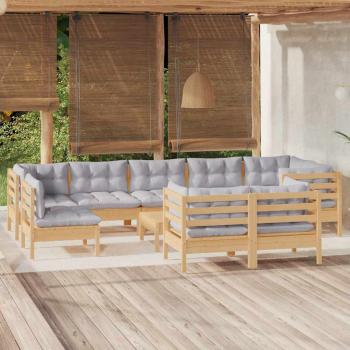 ARDEBO.de - 10-tlg. Garten-Lounge-Set mit Grauen Kissen Kiefer Massivholz