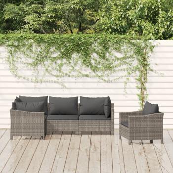 ARDEBO.de - 5-tlg. Garten-Lounge-Set mit Kissen Grau Poly Rattan