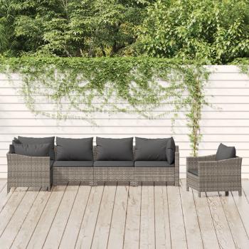 ARDEBO.de - 6-tlg. Garten-Lounge-Set mit Kissen Grau Poly Rattan