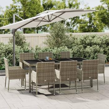 ARDEBO.de - 9-tlg. Garten-Essgruppe mit Kissen Grau Poly Rattan