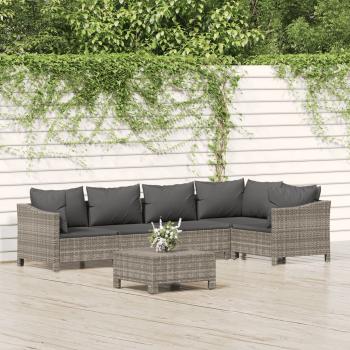 ARDEBO.de - 6-tlg. Garten-Lounge-Set mit Kissen Grau Poly Rattan
