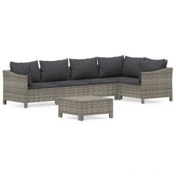 6-tlg. Garten-Lounge-Set mit Kissen Grau Poly Rattan