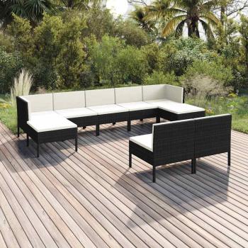ARDEBO.de - 9-tlg. Garten-Lounge-Set mit Auflagen Poly Rattan Schwarz