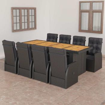 ARDEBO.de - 9-tlg. Garten-Essgruppe mit Kissen Poly Rattan Schwarz