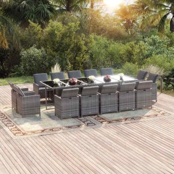 ARDEBO.de - 15-tlg. Garten-Essgruppe mit Kissen Poly Rattan Grau