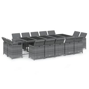 15-tlg. Garten-Essgruppe mit Kissen Poly Rattan Grau
