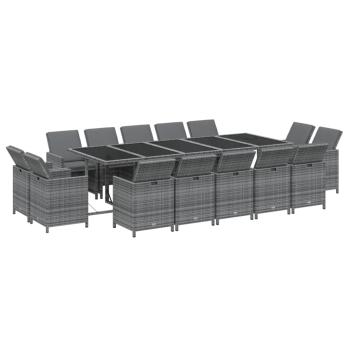 15-tlg. Garten-Essgruppe mit Kissen Poly Rattan Grau