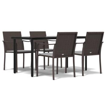 5-tlg. Garten-Essgruppe mit Kissen Poly Rattan und Stahl