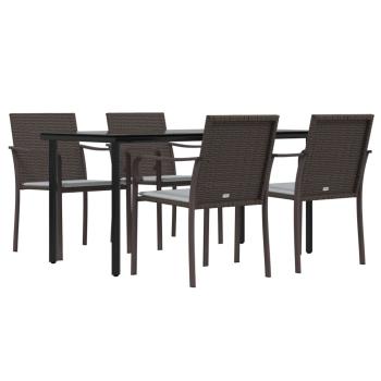 5-tlg. Garten-Essgruppe mit Kissen Poly Rattan und Stahl