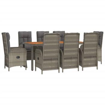 9-tlg. Garten-Essgruppe mit Kissen Grau Poly Rattan