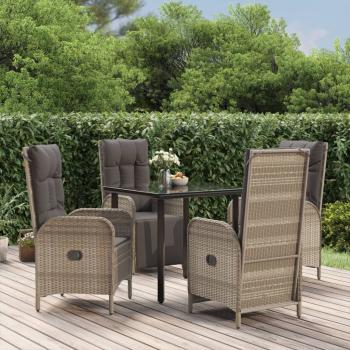 ARDEBO.de - 5-tlg. Garten-Essgruppe mit Kissen Schwarz und Grau Poly Rattan
