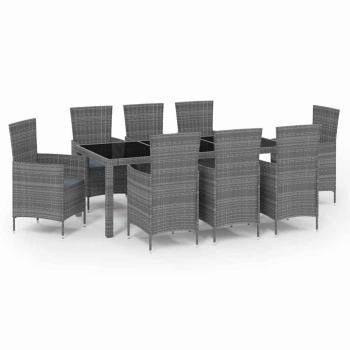 9-tlg. Garten-Essgruppe mit Kissen Poly Rattan Grau