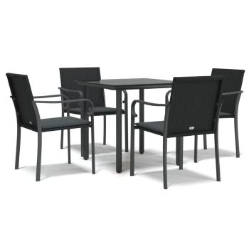 5-tlg. Garten-Essgruppe mit Kissen Poly Rattan und Stahl