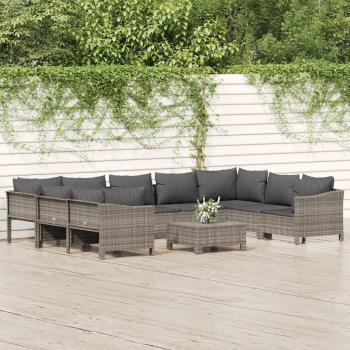 ARDEBO.de - 10-tlg. Garten-Lounge-Set mit Kissen Grau Poly Rattan