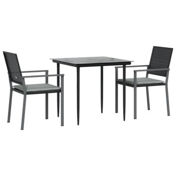 3-tlg. Garten-Essgruppe mit Kissen Poly Rattan und Stahl