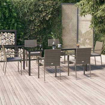 ARDEBO.de - 7-tlg. Garten-Essgruppe mit Kissen Schwarz und Grau Poly Rattan
