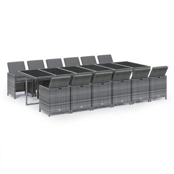 13-tlg. Garten-Essgruppe mit Kissen Poly Rattan Grau