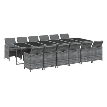 13-tlg. Garten-Essgruppe mit Kissen Poly Rattan Grau
