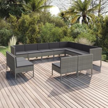ARDEBO.de - 12-tlg. Garten-Lounge-Set mit Auflagen Poly Rattan Grau