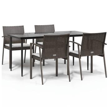 5-tlg. Garten-Essgruppe mit Kissen Poly Rattan und Stahl