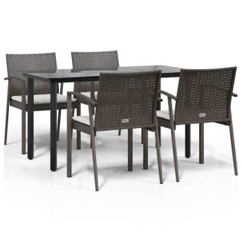 5-tlg. Garten-Essgruppe mit Kissen Poly Rattan und Stahl