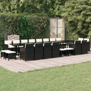 ARDEBO.de - 21-tlg. Garten-Essgruppe mit Kissen Schwarz Poly Rattan