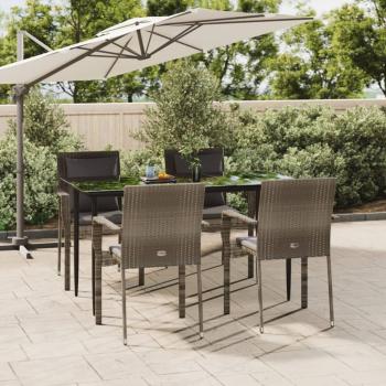 ARDEBO.de - 5-tlg. Garten-Essgruppe mit Kissen Schwarz und Grau Poly Rattan
