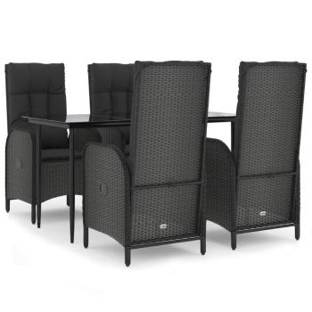5-tlg. Garten-Essgruppe mit Kissen Schwarz Poly Rattan