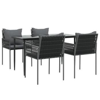 5-tlg. Garten-Essgruppe mit Kissen Poly Rattan und Stahl