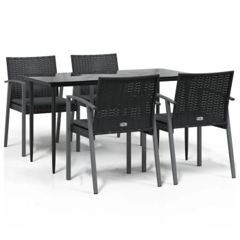 5-tlg. Garten-Essgruppe mit Kissen Poly Rattan und Stahl
