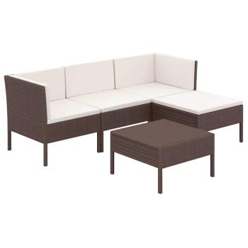5-tlg. Garten-Lounge-Set mit Auflagen Poly Rattan Braun