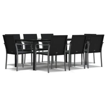 9-tlg. Garten-Essgruppe mit Kissen Poly Rattan und Stahl