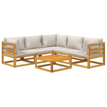 6-tlg. Garten-Lounge-Set mit Hellgrauen Kissen Massivholz
