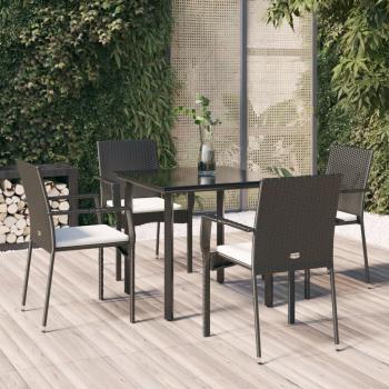 ARDEBO.de - 5-tlg. Garten-Essgruppe mit Kissen Schwarz Poly Rattan