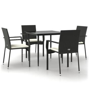 5-tlg. Garten-Essgruppe mit Kissen Schwarz Poly Rattan