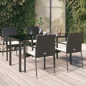 ARDEBO.de - 5-tlg. Garten-Essgruppe mit Kissen Schwarz Poly Rattan