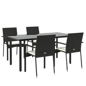 5-tlg. Garten-Essgruppe mit Kissen Schwarz Poly Rattan