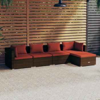 ARDEBO.de - 5-tlg. Garten-Lounge-Set mit Kissen Poly Rattan Braun