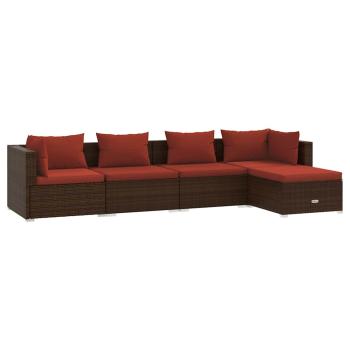 5-tlg. Garten-Lounge-Set mit Kissen Poly Rattan Braun