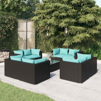 ARDEBO.de - 9-tlg. Garten-Lounge-Set mit Kissen Poly Rattan Schwarz