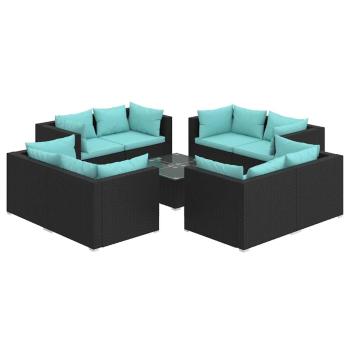 9-tlg. Garten-Lounge-Set mit Kissen Poly Rattan Schwarz