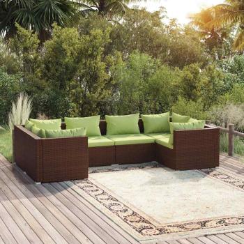 ARDEBO.de - 6-tlg. Garten-Lounge-Set mit Auflagen Poly Rattan Braun