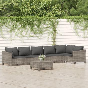 ARDEBO.de - 7-tlg. Garten-Lounge-Set mit Kissen Grau Poly Rattan