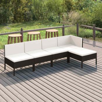 ARDEBO.de - 5-tlg. Garten-Lounge-Set mit Auflagen Poly Rattan Schwarz