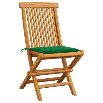 Klappstühle mit grünen Kissen, 6 Stück, Massivholz Teakholz